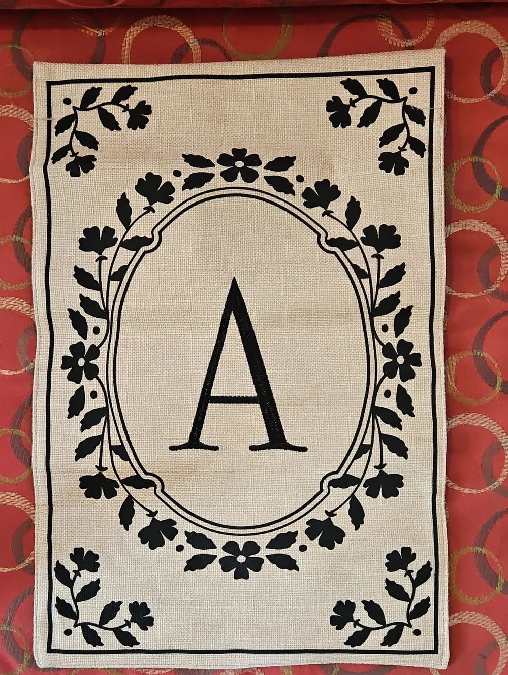 Garden Flag Monogram 'A' Black on Cream